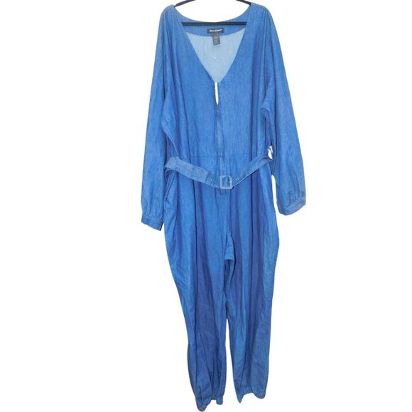 Ashley Stewart Belted Denim Jumpsuit - Picture 2 of 2